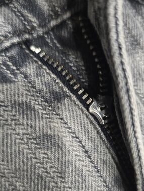 Black Denim  with Broken Metal Zipper Pull(can Zip Up)